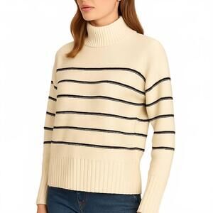 NEW ETCETERA striped mock neck turtleneck sweater in ivory